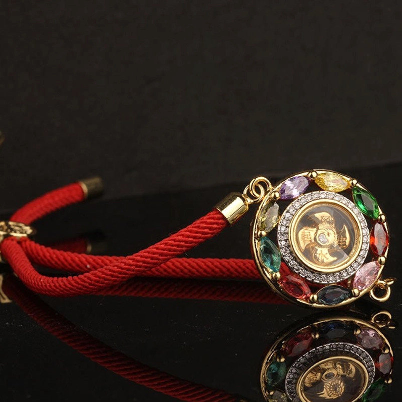 Balance and prosperity zircon copper rotation pendant with sacred red protection bracelet