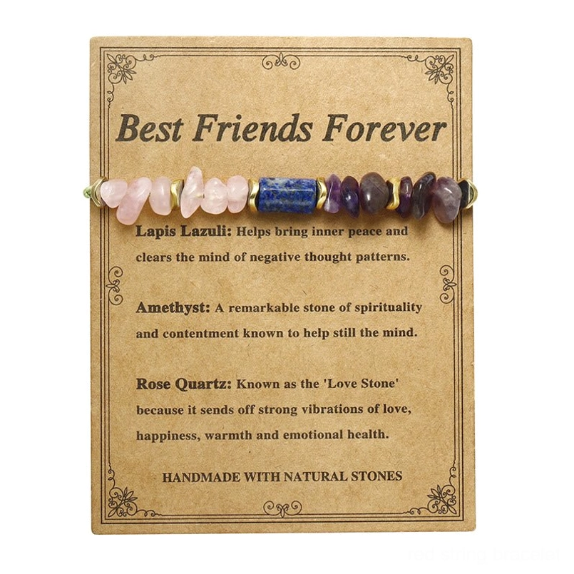 Best Friends Forever adjustable friendship bracelet with lapis lazuli, rose quartz, and amethyst chips
