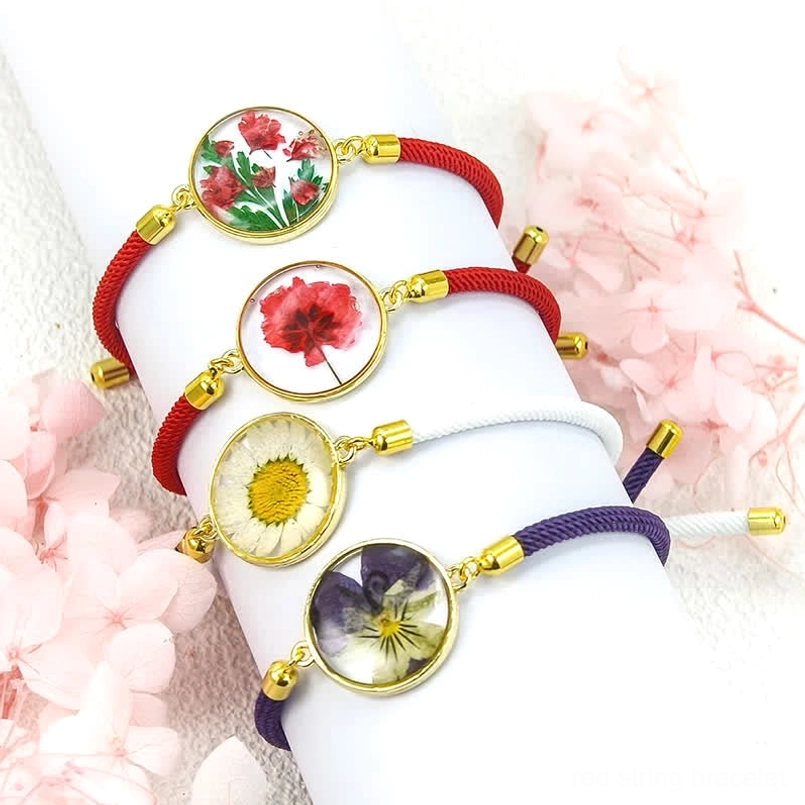 Birth flower collection - multiple colorful braided rope bracelets with resin charms