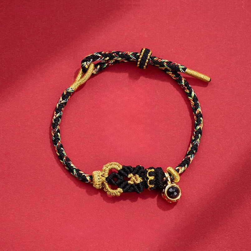 Black braided Buddha knot red string bracelet for negative energy protection