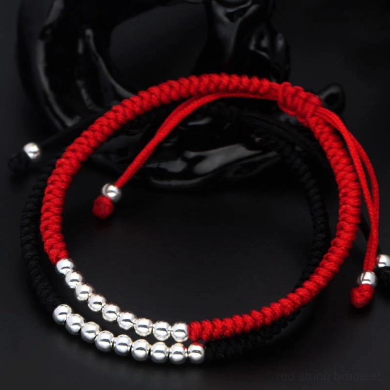 Black cord lucky bead bracelet with concentrated 925 sterling silver beads