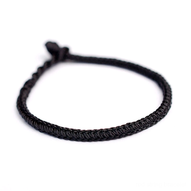 Black eight thread peace knot braided string bracelet front view