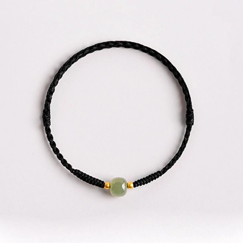 Black jade prosperity bracelet with woven cord - mystical lucky charm top view