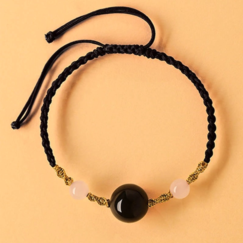 Black rope black onyx red string bracelet, shield against negativity