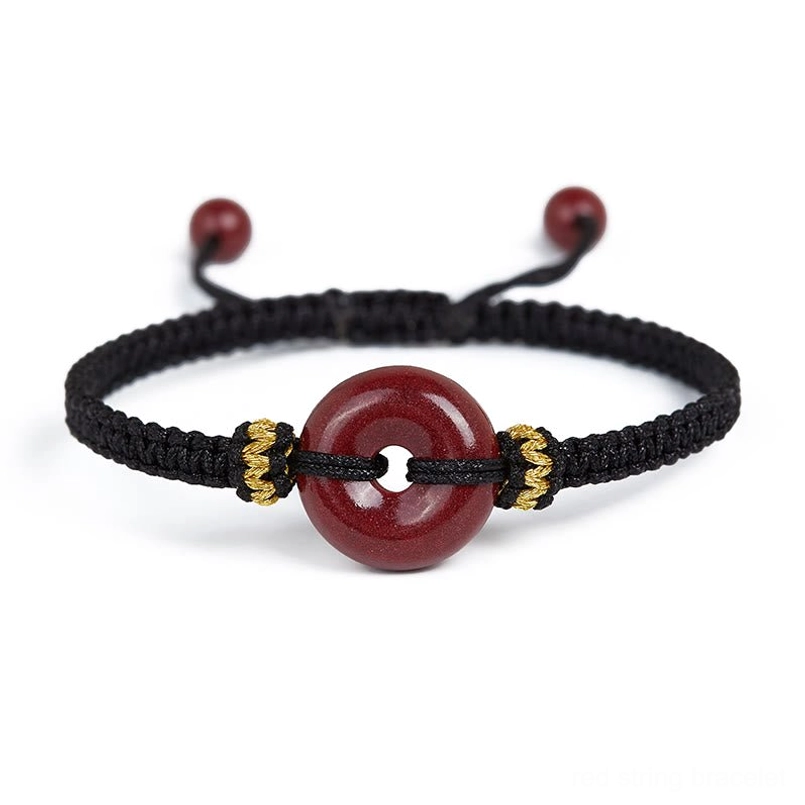 Black rope cinnabar peace buckle braided bracelet product shot