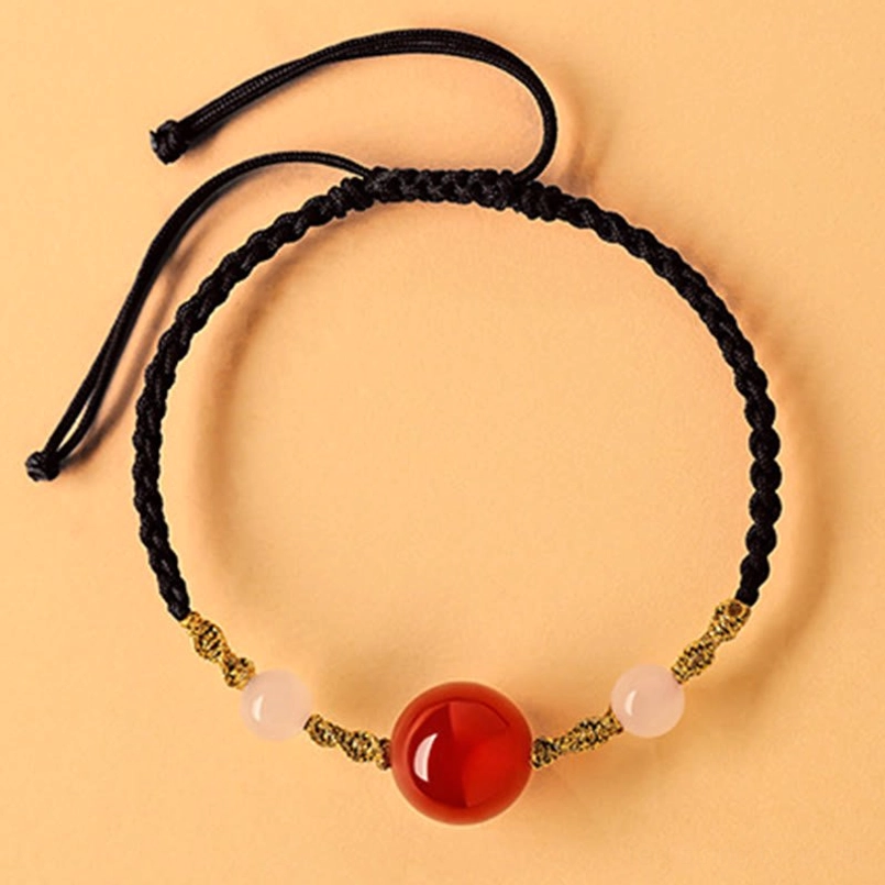 Black rope red agate bracelet, grounding and calm protection talisman