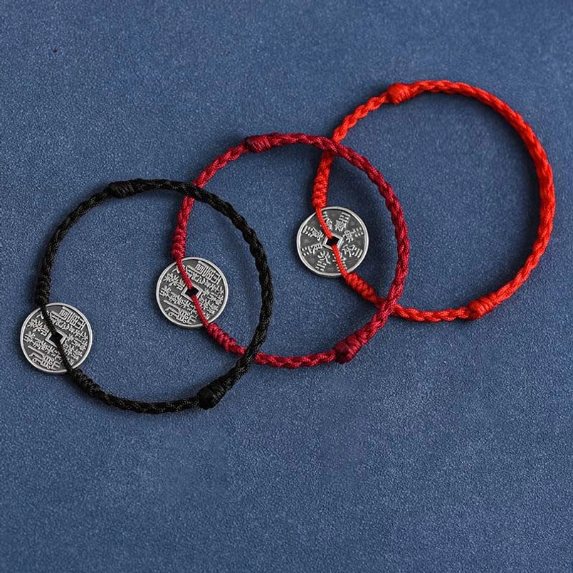 Black braided anklet with 925 sterling silver coin adjustable sizing