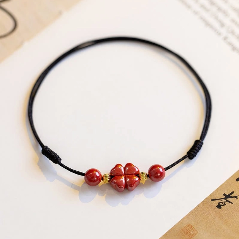 Black string cinnabar four-leaf clover bracelet anklet alternative color option