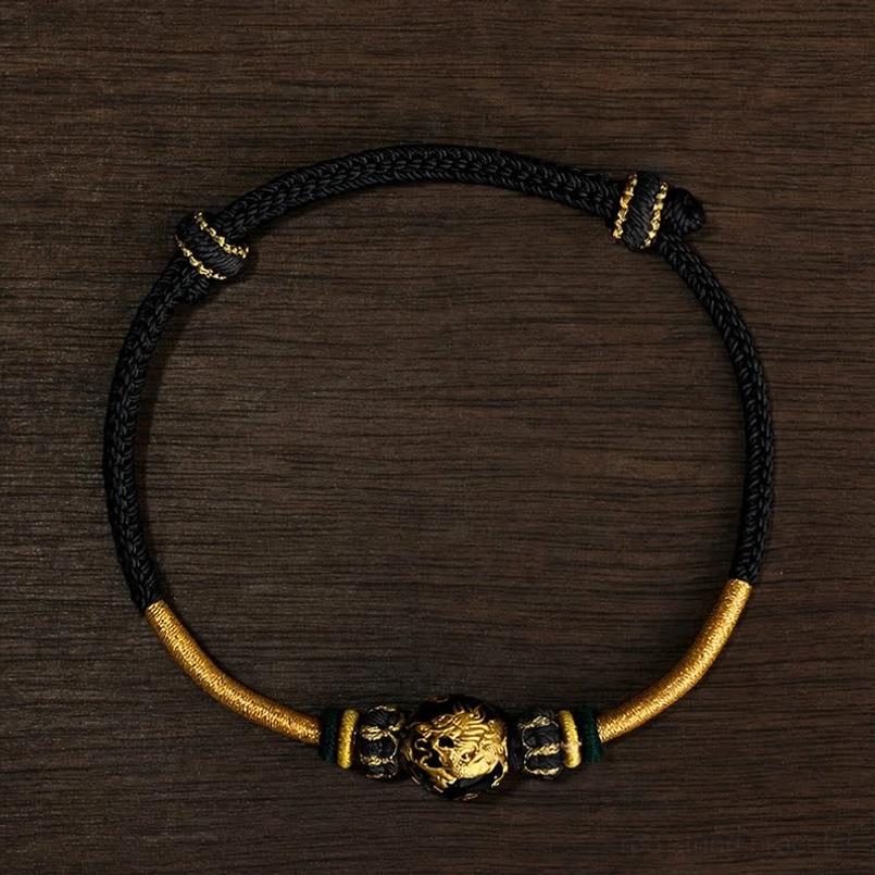 Black string dragon bead bracelet for protection luck and strength