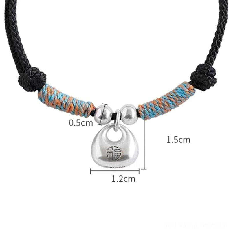 Dimension guide for black braided Fu sterling silver luck bracelet