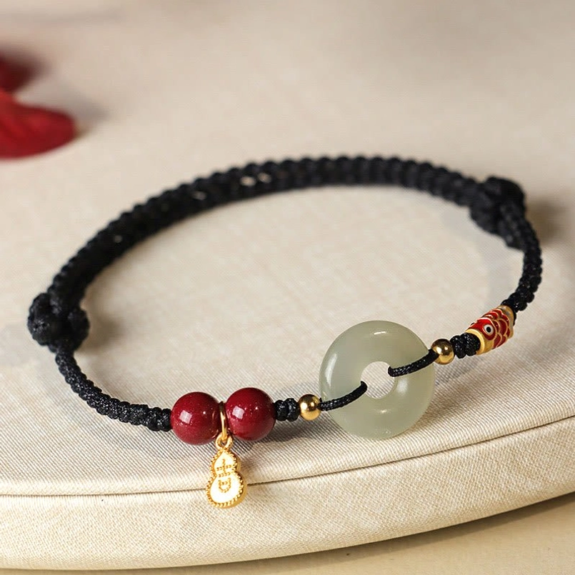 Black string Hetian Jade Peace Buckle cinnabar protection bracelet main view