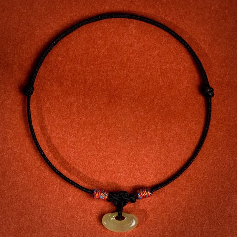 Black string pet collar with jade pendant, adjustable neck fit with protective energy