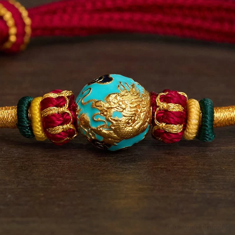 Black string phoenix bead bracelet with traditional Tibetan spiritual design