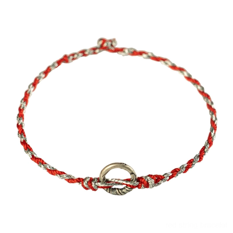 Black tourmaline bracelet with red woven string and silver accent