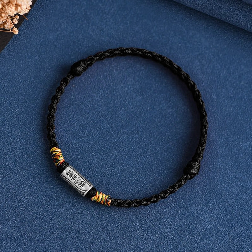 Black woven lucky bracelet anklet with 925 sterling silver everything goes well charm