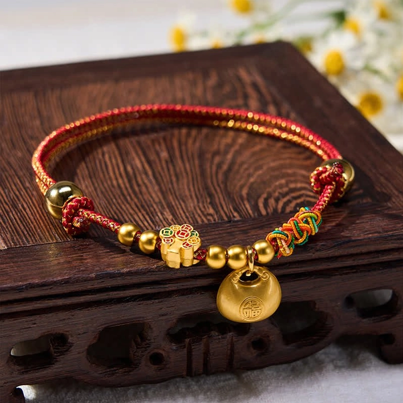 Blessing pet collar red string with colorful knots and metal charm, energy protection