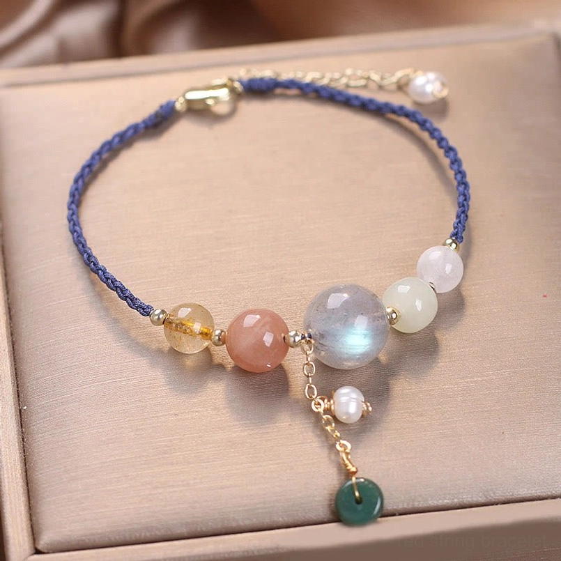 Blue rope moonstone healing bracelet with peace buckle charm premium string