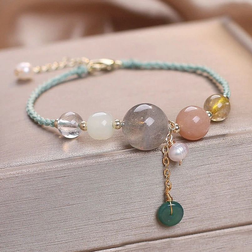 Blue rope moonstone peace buckle bracelet purity healing crystal beads jewelry