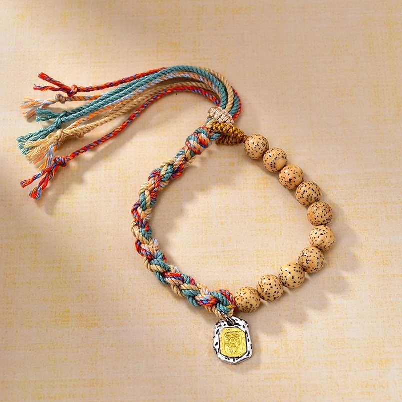 Zakiram goddess protection bracelet with woven rope beads - circular layout