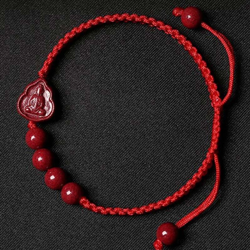 Braided red cord Buddha cinnabar blessing bracelet with adjustable knot tail