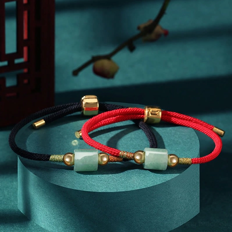 Red and black braided Tibetan protection bracelets with precious stone beads and adjustable fit