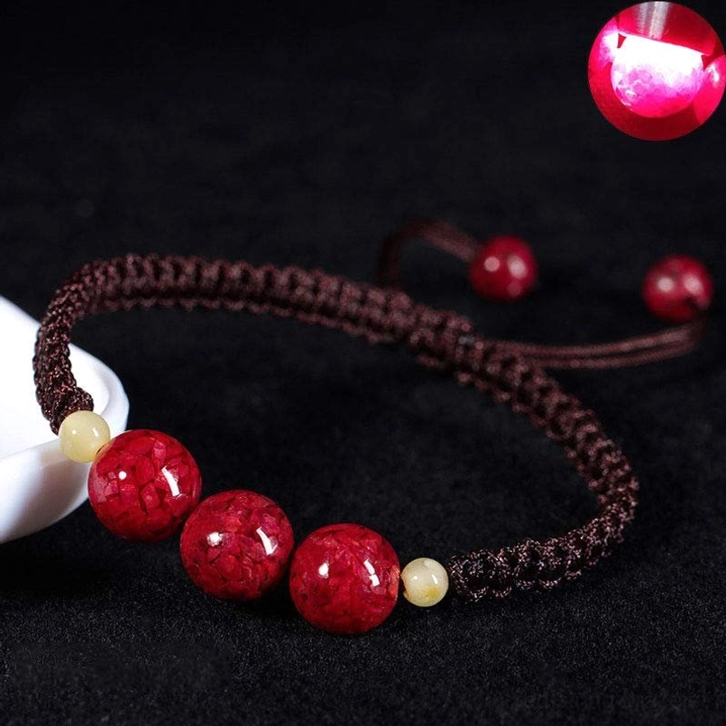 Brown cinnabar string bracelet for kids with large red cinnabar beads and light yellow spacer