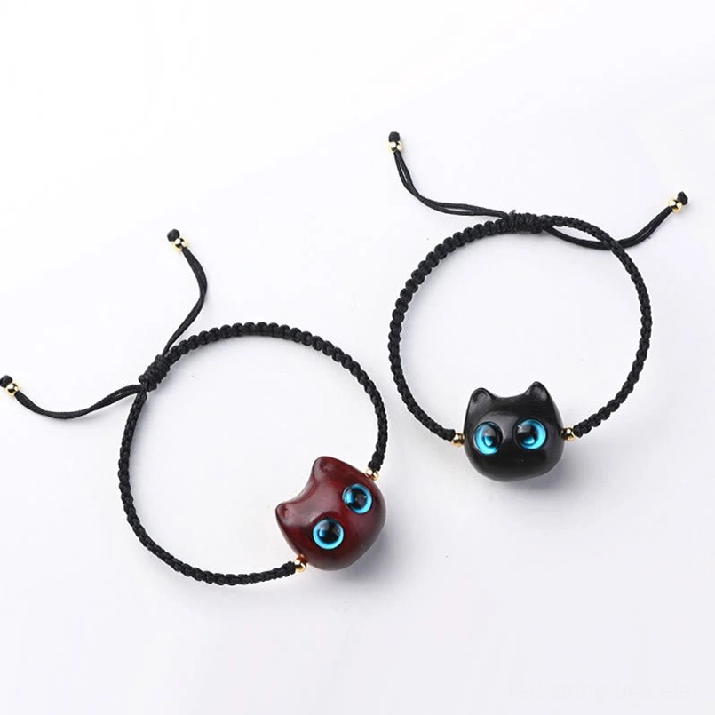 Cat charm red string bracelet feng shui protection positive energy