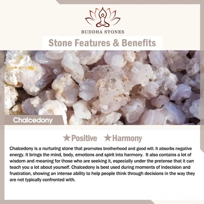 Natural chalcedony stone benefits and healing properties information card