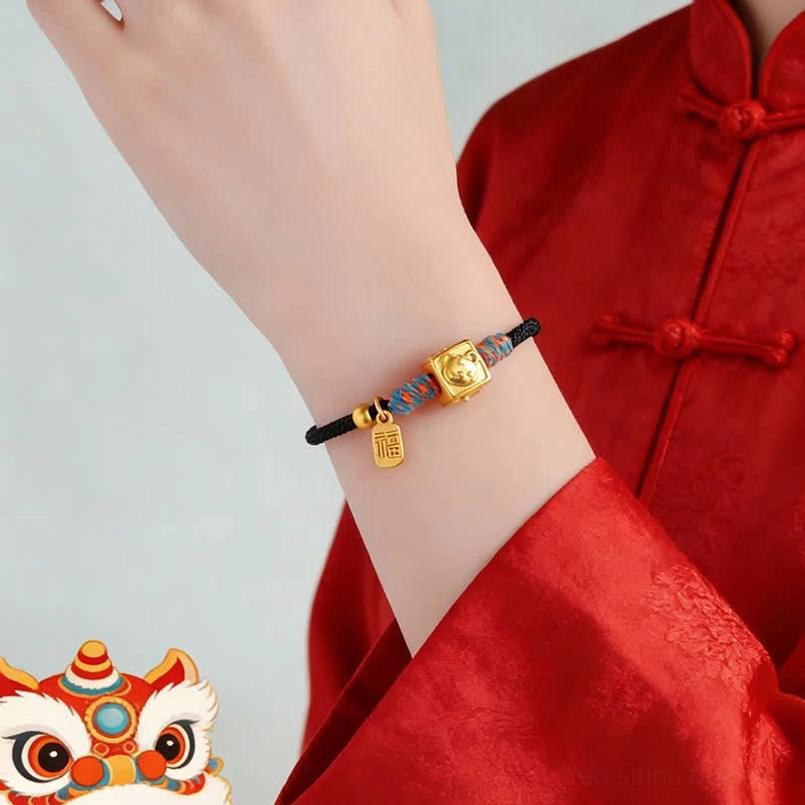 Chinese zodiac protection bracelet flat lay showing complete design with all charms