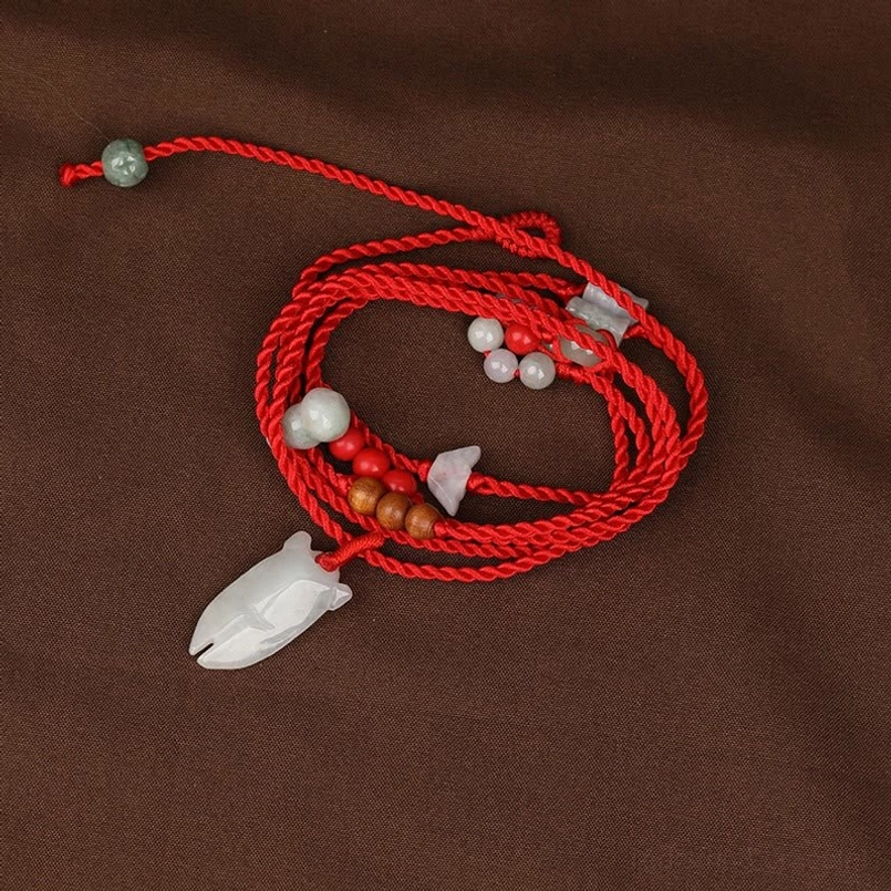 Cicada jade charm peach wood belly chain - transformation and renewal symbol