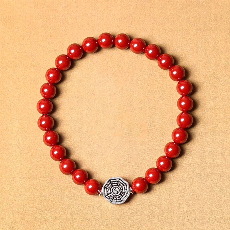Yin yang bagua cinnabar beads elastic string bracelet multiple sizes