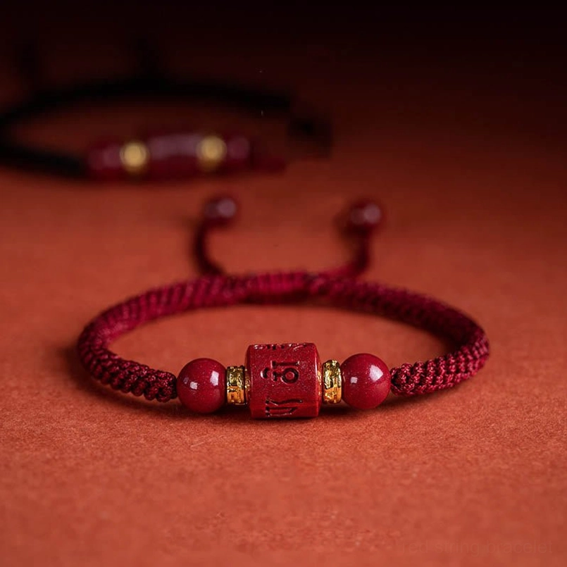 Tibetan protection bracelet with adjustable pull knots side view