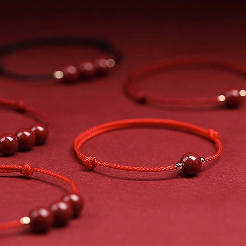 Natural cinnabar bracelet color options red dark-red black cord comparison