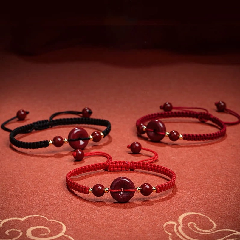 Black and red rope cinnabar blessing string bracelets with unified bead design