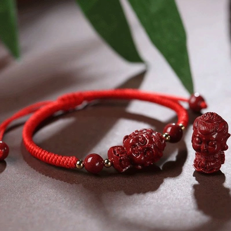 Cinnabar Buddha charm red string bracelet loose pieces with foliage