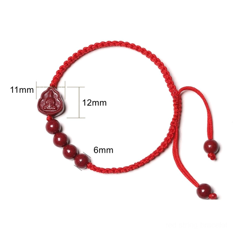 Red string cinnabar Buddha bracelet size reference with dimension measurements