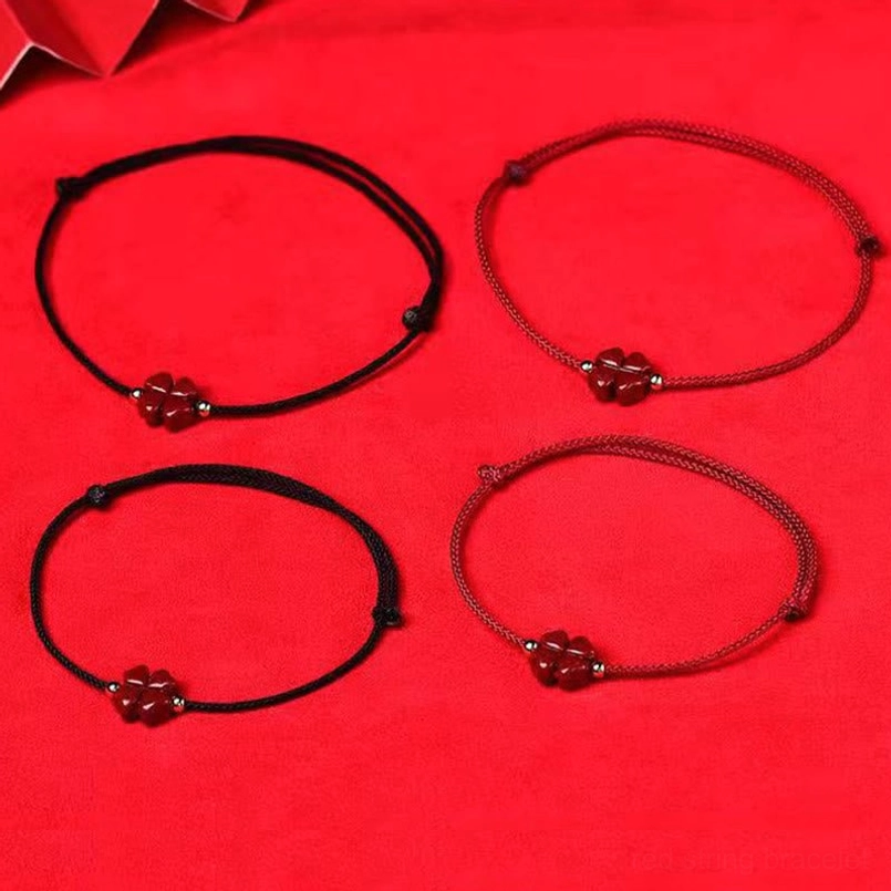 Multiple color cinnabar four leaf clover red string bracelets black and dark red options