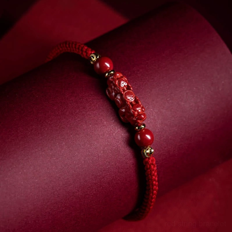 Handmade cinnabar Fu character red string bracelet fortune charm