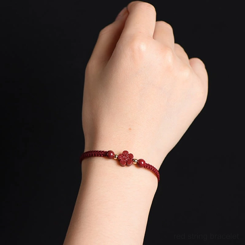 Cinnabar gemstone red string bracelet for meditation and spiritual practice