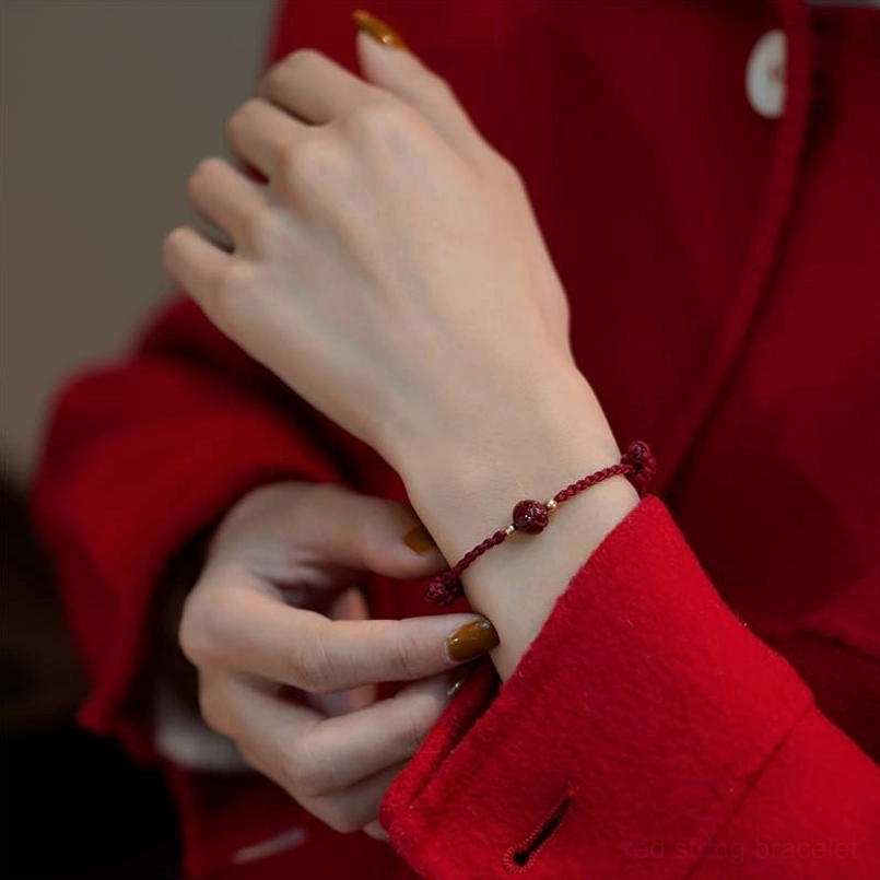 Cinnabar jade lotus red string protection bracelet - authentic handmade spiritual accessory