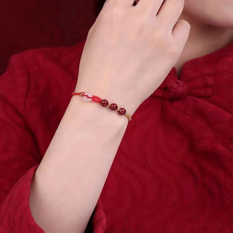 Cinnabar jade peace buckle bracelet traditional Buddhist blessing