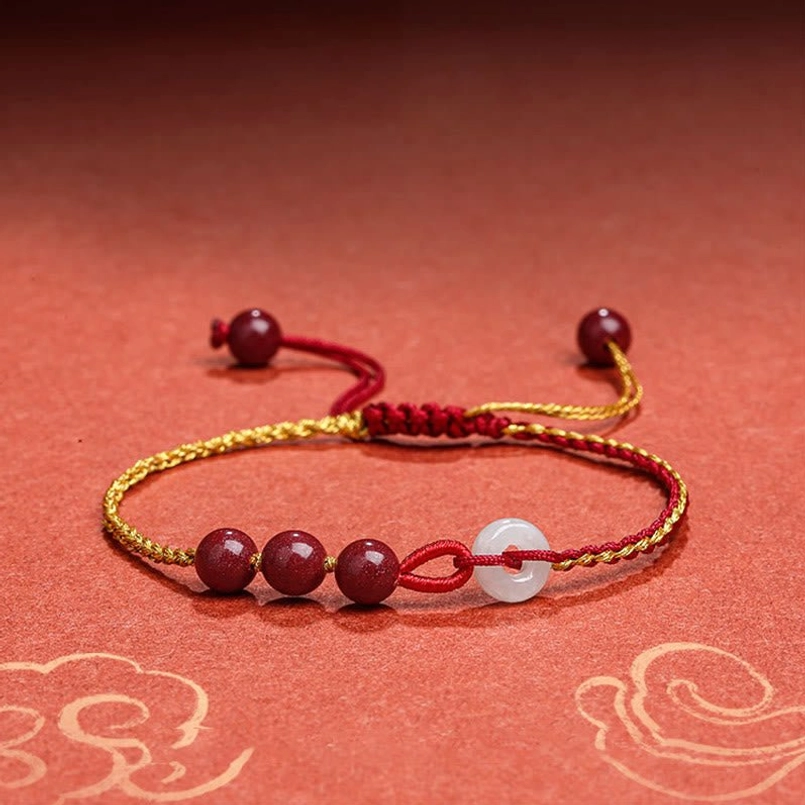 Natural cinnabar jade peace buckle bracelet calm concentration focus