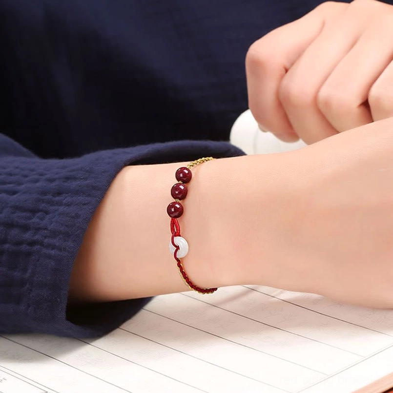 Cinnabar jade peace buckle bracelet feng shui harmony energy
