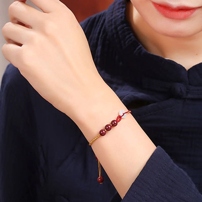 Cinnabar jade peace buckle bracelet handmade artisan crafted