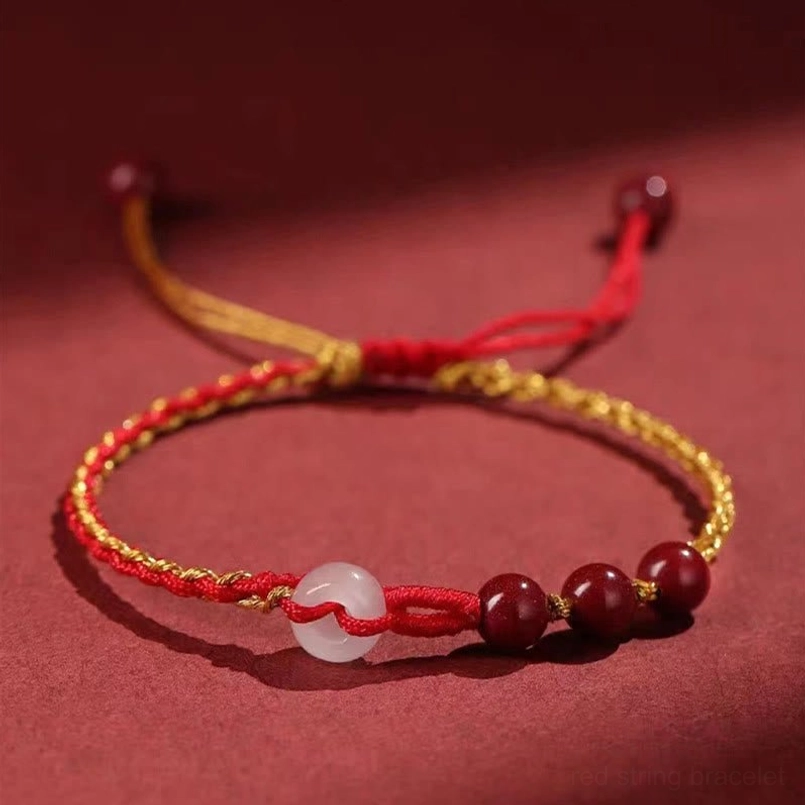 Natural cinnabar jade peace buckle bracelet with protection blessing energy