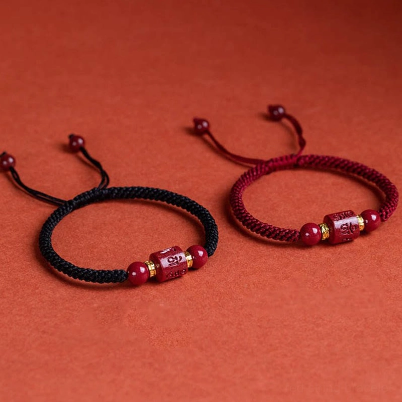 Tibetan cinnabar mantra bracelets comparison red and black rope options
