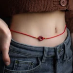Natural cinnabar peace buckle belly chain worn on waist - red string waist chain with round charm pendant