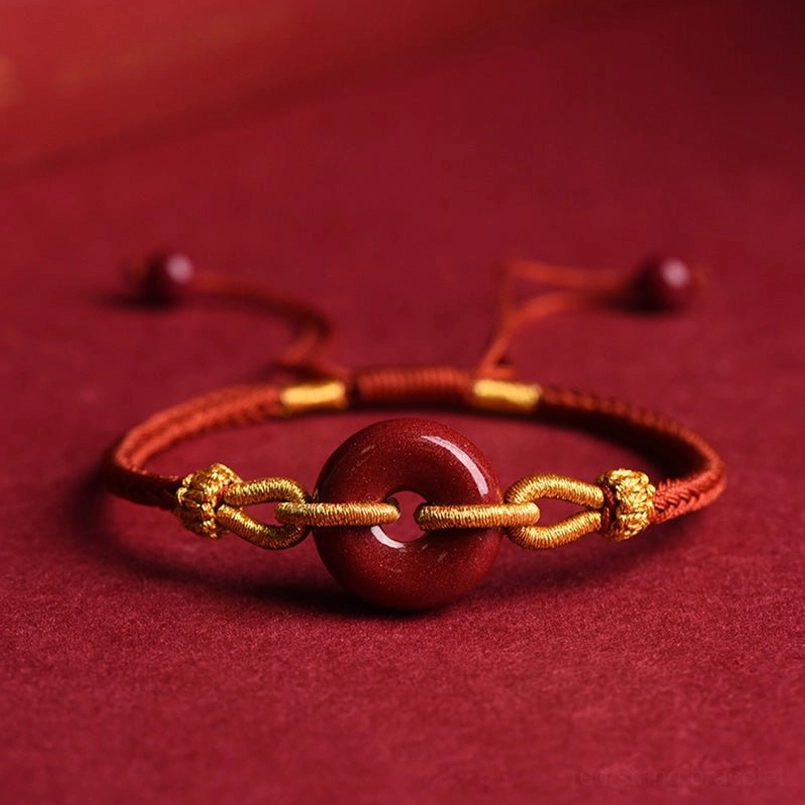 Dark red rope cinnabar peace buckle bracelet with traditional design