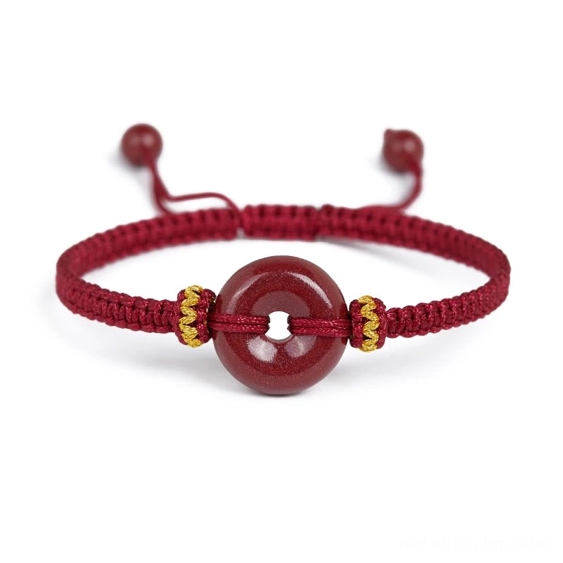 Cinnabar peace buckle braided bracelet front view on plain white background