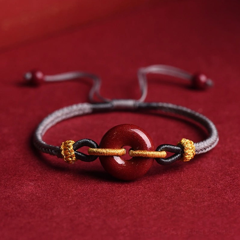 Gray rope cinnabar peace buckle bracelet adjustable wrist wear
